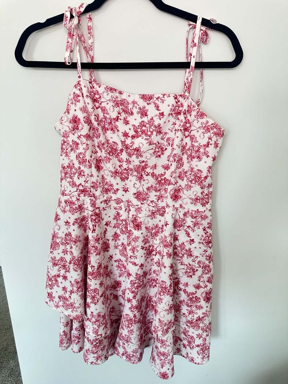 Zexxy Women's Floral Print Tie-Strap Smocked Tiered Mini Dress
